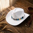 thumbnail image 4 of Wide Brim Western Cowboy Hat for Adults Structured Pinch Front Crown Felt Style Hat with Beaded Hat Band for Costume, 4 of 6