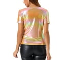 thumbnail image 3 of INSPIRAR CHIC Blusa de Mujer Fiesta Cuello en V Manga Corta Brillante Top Metálico M Naranja, 3 of 6