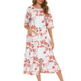 thumbnail image 4 of TMOYZQ Women Zipper Up 3/4 Sleeves Robe Loungewear Sleep Dress Full Length Floral Print Sleepwear Housecoat Nightgown Loose Comfy Long Bathrobe with Pockets S-XXL, 4 of 6
