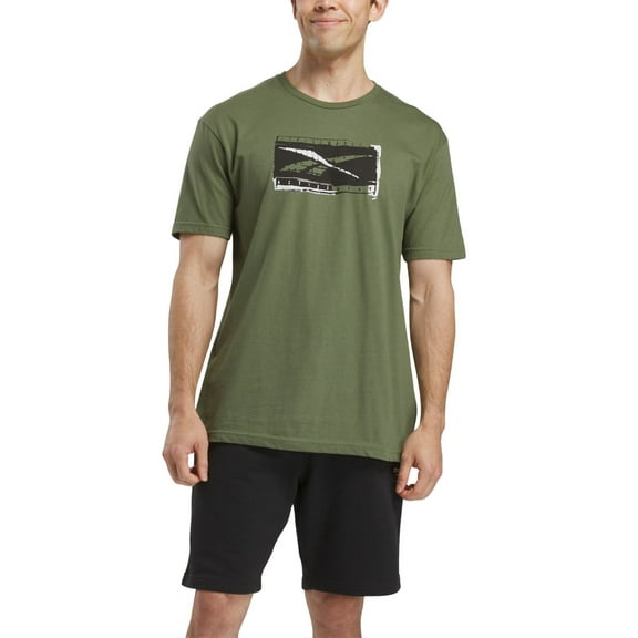 Reebok T-Shirt Men's XL Army Green Graphic Print Short Sleeve Crew Neck FTS756