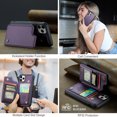 thumbnail image 5 of for iPhone 11 Pro Max Premium PU Leather Back Case, Multiple Card Slots Design, Double Magnetic Clasp Study Kickstand RFID Blocking Classic Phone Cover for iPhone 11 Pro Max, Purple, 5 of 9