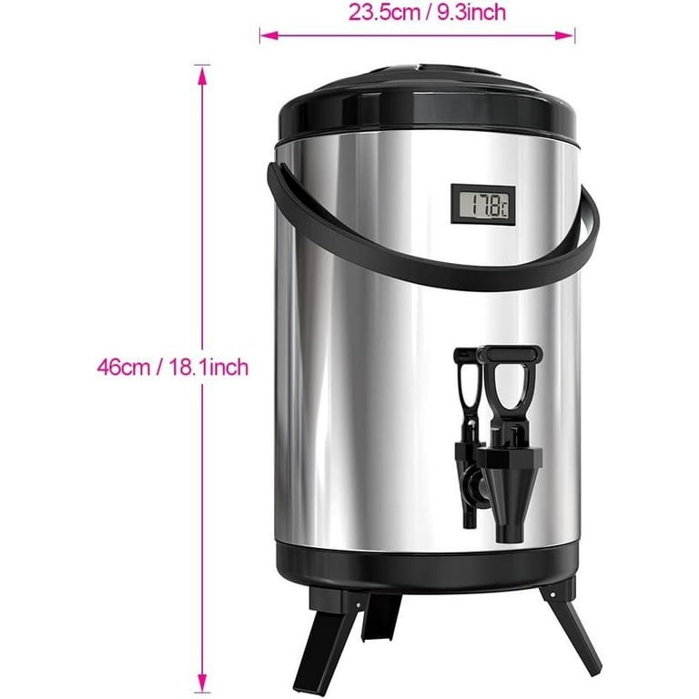 6L Insulated Beverage Dispenser Stainless w/Thermometer for Cold Hot Drink  Water