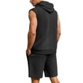 thumbnail image 4 of Hogleaql Mens Casual Tracksuit 2 Pieces Cotton Linen Short Sleeve Fashion Tshirts Hooded and Lounge Shorts Loose Fit Outfits Cozy Matching Sets with Pockets Black 3XL, 4 of 6