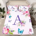 thumbnail image 2 of Homewish Purple Initial A Letter Full Size Sheets, Watercolor Rose Floral Bed Sheets, Kawaii Dreamy Butterfly Sheet Sets, Luxury Bedroom Decor, 4pcs, 2 of 7