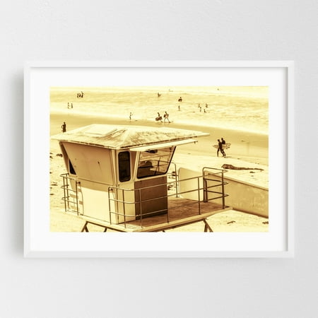 Guardians of the Golden Shore - San Diego California Photography Beach Surf Vintage Coastal Seascape Summer Ocean White Framed Wall Art Print 20 x 30 inches