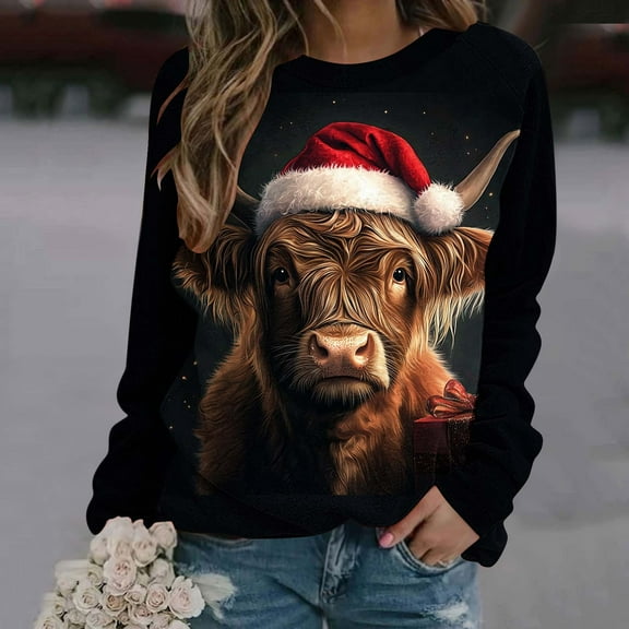 Yteetum Christmas Crewneck Sweatshirts for Women Oversized Letter Print Pullover Hoodless Sweatshirts Tops Womens Casual Round Neck Funny Xmas Holiday Long Sleeve Sweatshirts Fall Winter Clothes