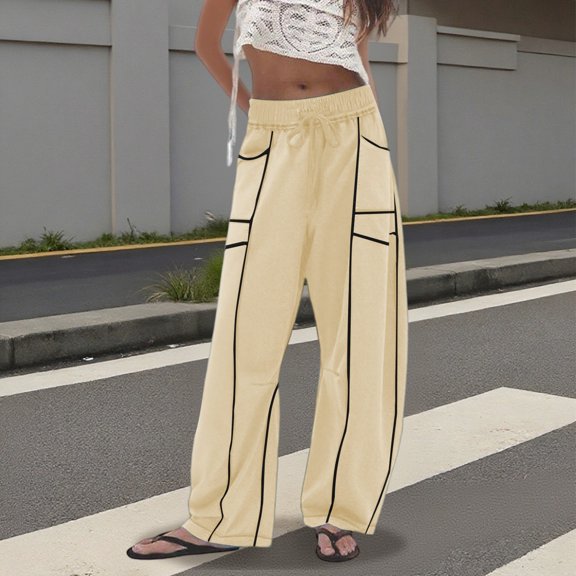 Palazzo Pants for Women Wide Leg Comfy Elastic Waist Casual Trousers with Drawstring