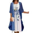 thumbnail image 2 of Robe T-Shirt pour Femmes Manches Courtes Robe Décontractée Imprimée Col Rond Manches Ceinture Robes Manches Mi-Longues Vêtements Adultes Femme Bleu Taille G, 2 of 5