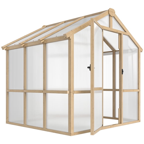 Outsunny 6.6 x 6ft Polycarbonate Greenhouse Walk-in Wooden Green House