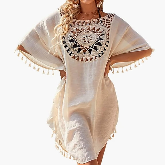 SXCXLSA Women's Fashion Crochet Patchwork Loose Plus Size Swimsuit Cover Up Beach Resort Sun Protection Top A A