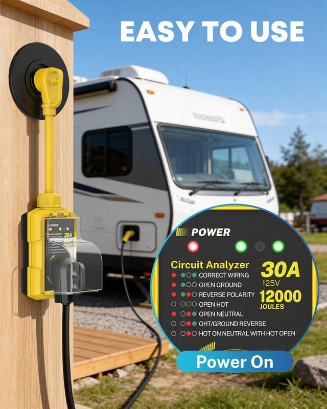 Kohree 30 Amp RV Surge Protector with Circuit Analyzer, ETL Certified 12000J Waterproof Power Guard with LED Indicators for Campers and Travel Trailers