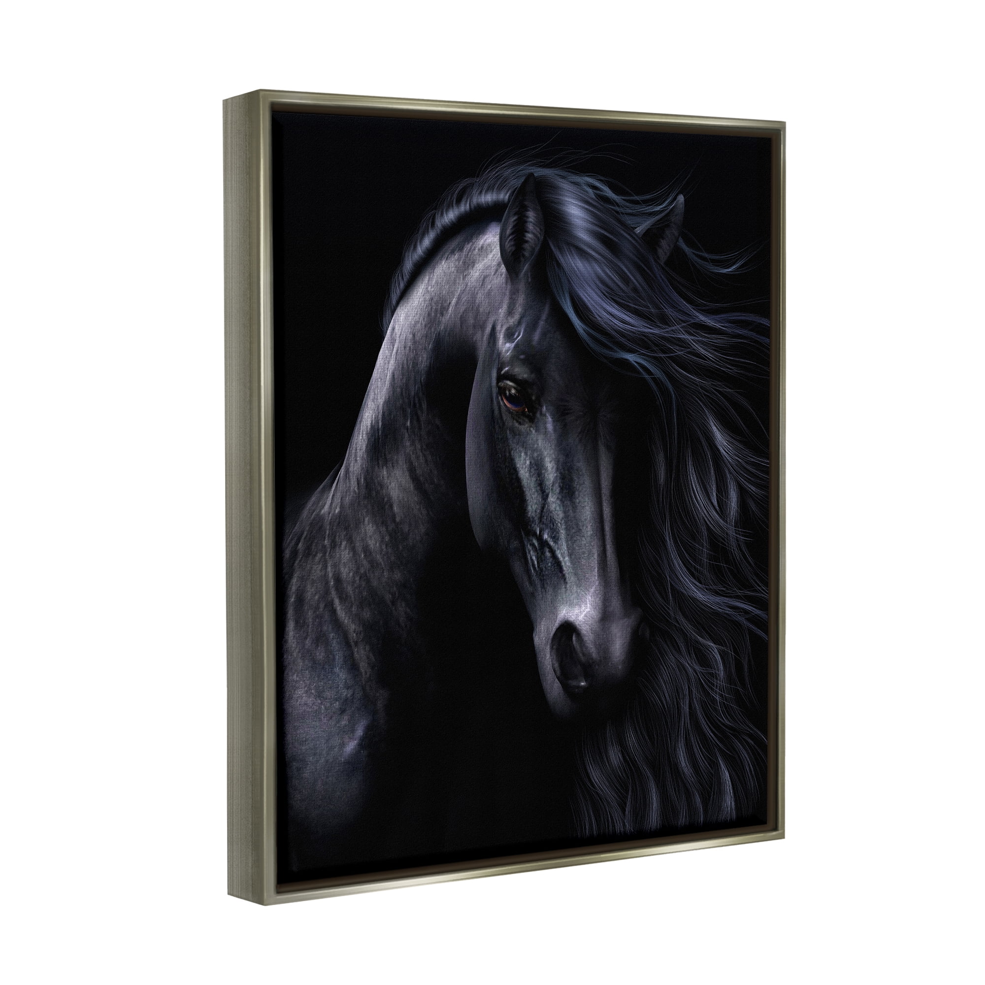 Stupell Industries Black Stallion Portrait Animals & Insects Photography Gray Floater Framed Canvas Art Print Wall Art, 17 x 21