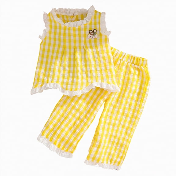 UAYOTSE Toddler Girl Clothes Baby Summer Outfits Gingham Ruffle Sleeveless Vest Shirt Tank Tops Pants Set 1T 2T 3T 4T 5T 6T,Sizes 5-6 Years