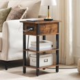 thumbnail image 5 of End Table with Charging Station, Flip Top Side Table with USB Ports, Narrow Nightstand Bedside Tables with Storage Shelves, for Small Space, Living Room, Rustic Brown and Black, 5 of 18