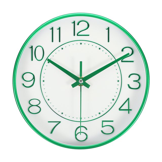 Reloj de pared de 8 pulgadas, a batería, silencioso, sin tictac, reloj redondo moderno, verde
