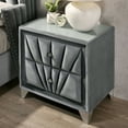 thumbnail image 2 of Velvet Nightstand – 28" Tall (26.4"W) – Gray Upholstered w/ Chrome Legs – Crystal Knobs + Glass Top – Hollywood Glam Bedroom Statement, 2 of 7