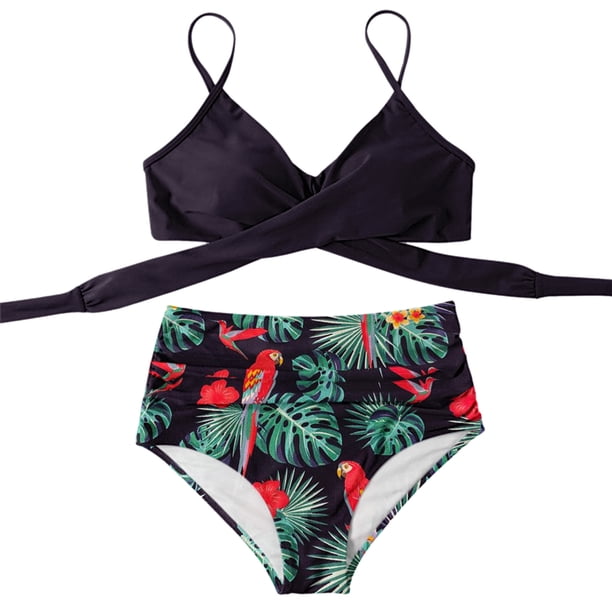 Traje de baño de dos piezas para mujer, sexy, de pecho alto, con contraste, camisola dividida Fridja nalpqowj50611
