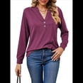 thumbnail image 2 of Camisas de Larga para Mujer, Otoño 2025, Blusas Elegantes Informales Tipo Henley, Blusas Modernas, Camisetas Bonitas, Conjuntos, Ropa. Vino Tinto XL, 2 of 10