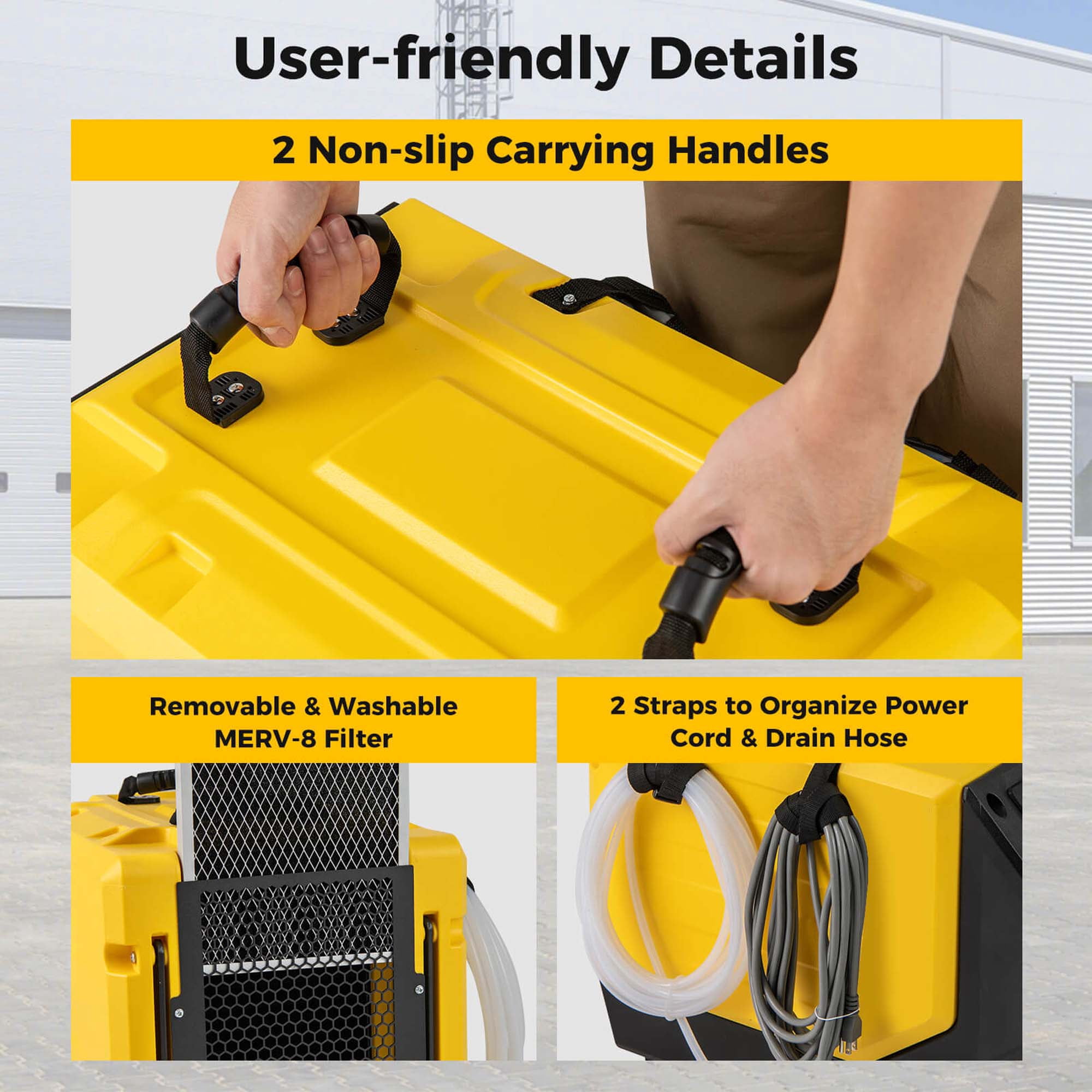 Costway 50-Pint(DOE) Commercial Dehumidifier Rotational Molded Industrial Dehumidifier with Pump Yellow 9,000 Sq.ft Coverage Area (MAX 190Pint at 95°F, 90%RH)
