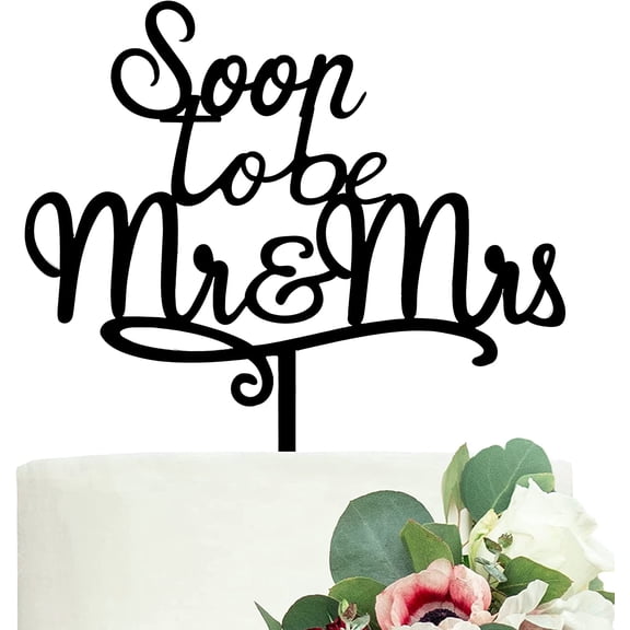 Gift Boxed Soon To Be Mr and Mrs Cake Topper Engagement Black, Frosted Acrylic