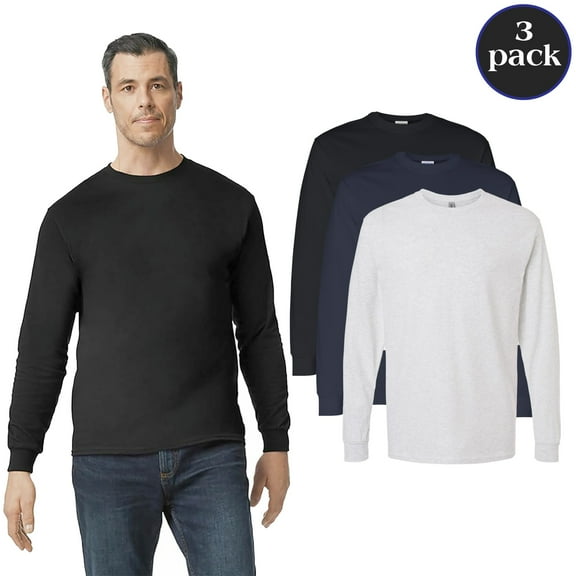 Gildan Men's Heavy Cotton Long Sleeve T-Shirt, Mix Color Casual T-Shirt, 3-Pack Everyday Wear Tee, S
