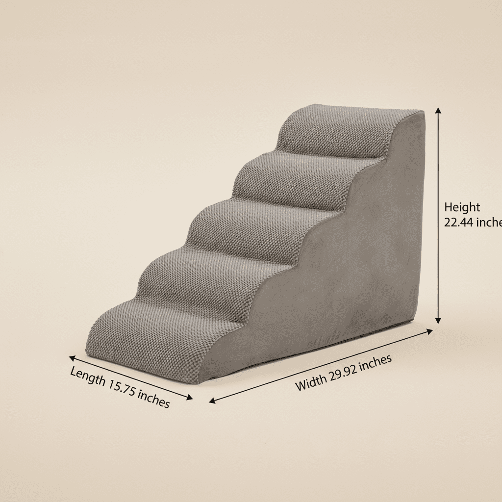EDX 5-Step 23'' Tall Dog Stairs, Rounded-Corner Design, Non-Slip Foam Core, Easy Clean, Indoor & Outdoor Use for High Beds & Sofas