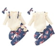 thumbnail image 5 of URMAGIC Baby Girl Fall Outfit Set Knit Ruffle Romper + Floral Pants + Headband Infant Girl 3PCS Clothes Set 3-24 Months, 5 of 8