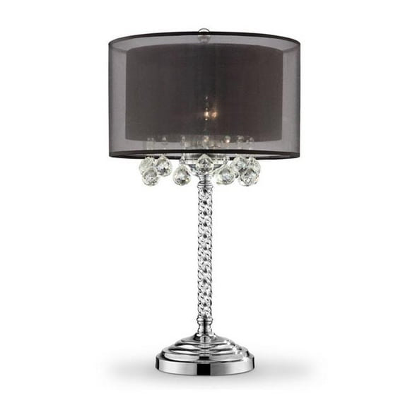 Benzara BM240940 Twisted Crystal Body Table Lamp with Dual Fabric Shade&#44; Clear & Black