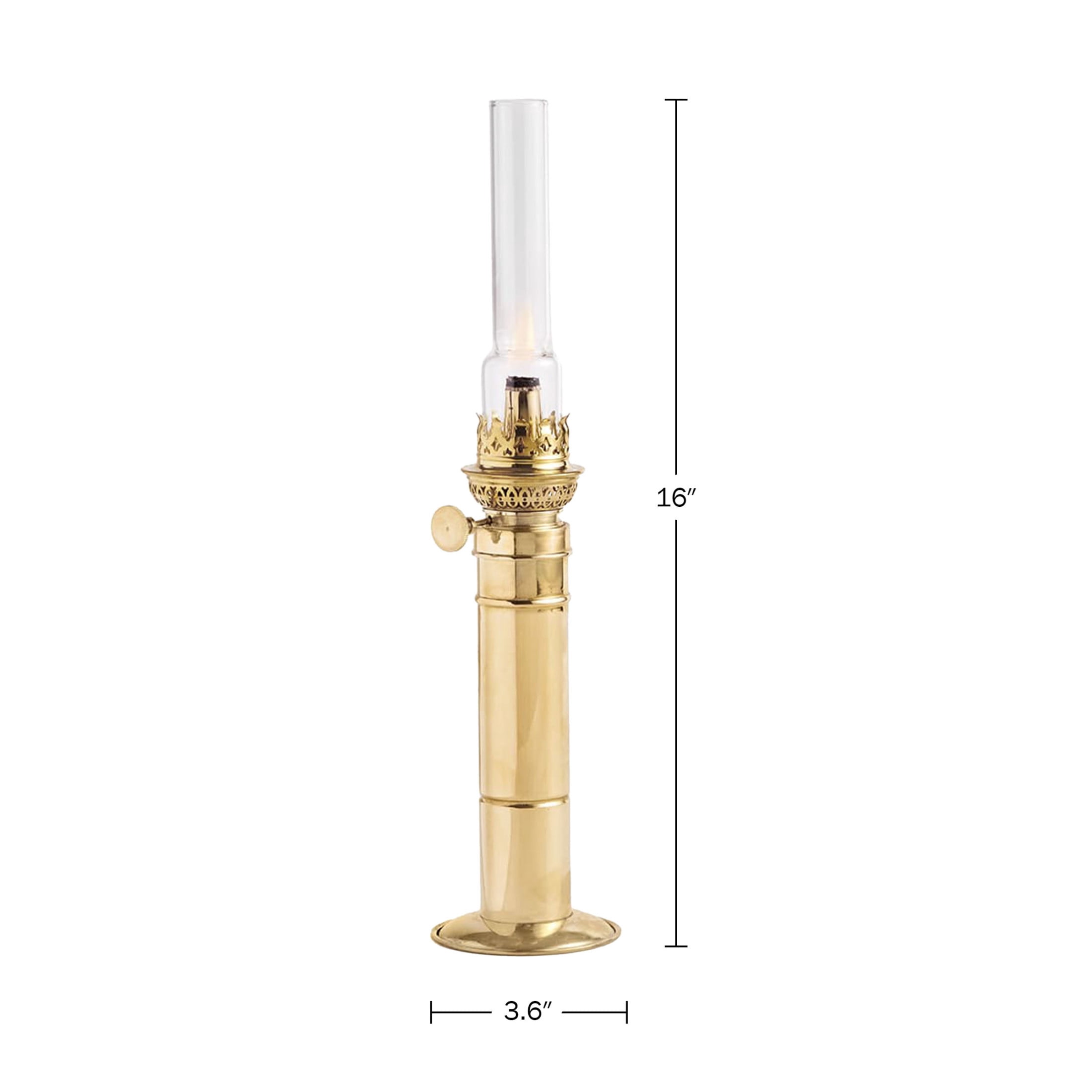 Kings County Tools 16” Tall Column Brass Oil Lamp for Indoor or Outdoor Use