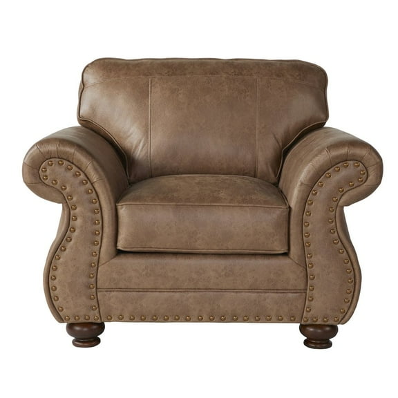 Leinster Faux Leather Armchair with Antique Bronze Nailheads in Jetson Ginger