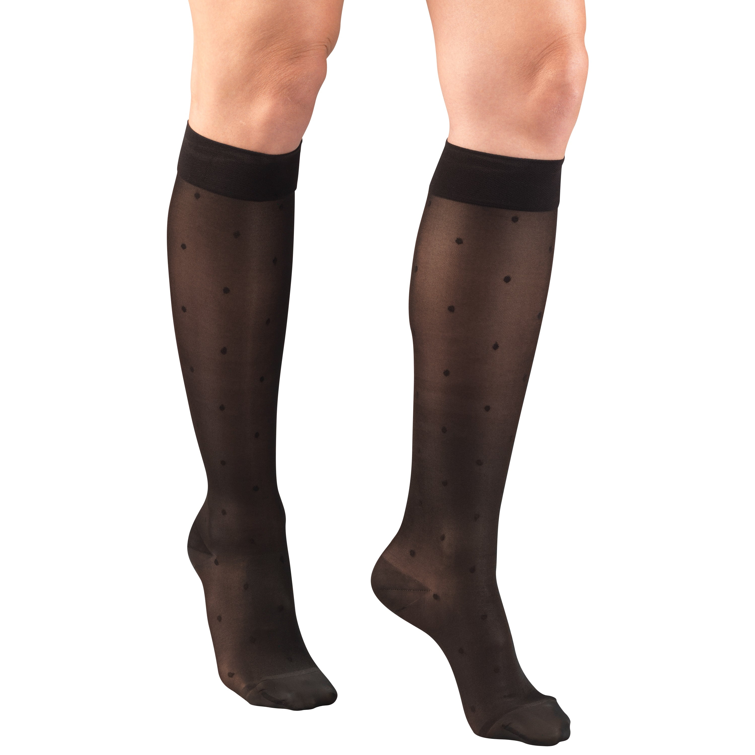 Truform Women's Stockings, Knee High, Sheer, Dot Pattern: 15-20 mmHg, Black, Small