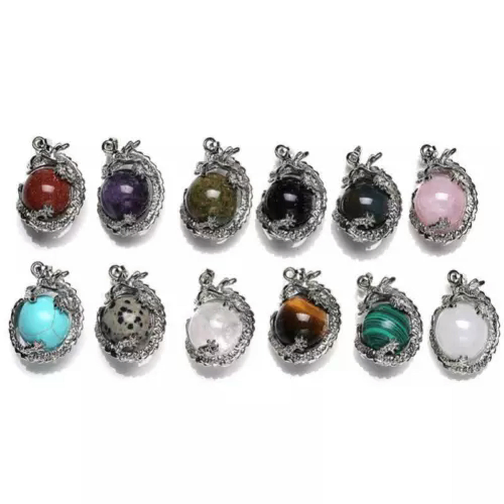 HOOUN 20pc Mixed Natural Stone Gems Dragon Pendants Chakra Energy Reiki Healing Amulet