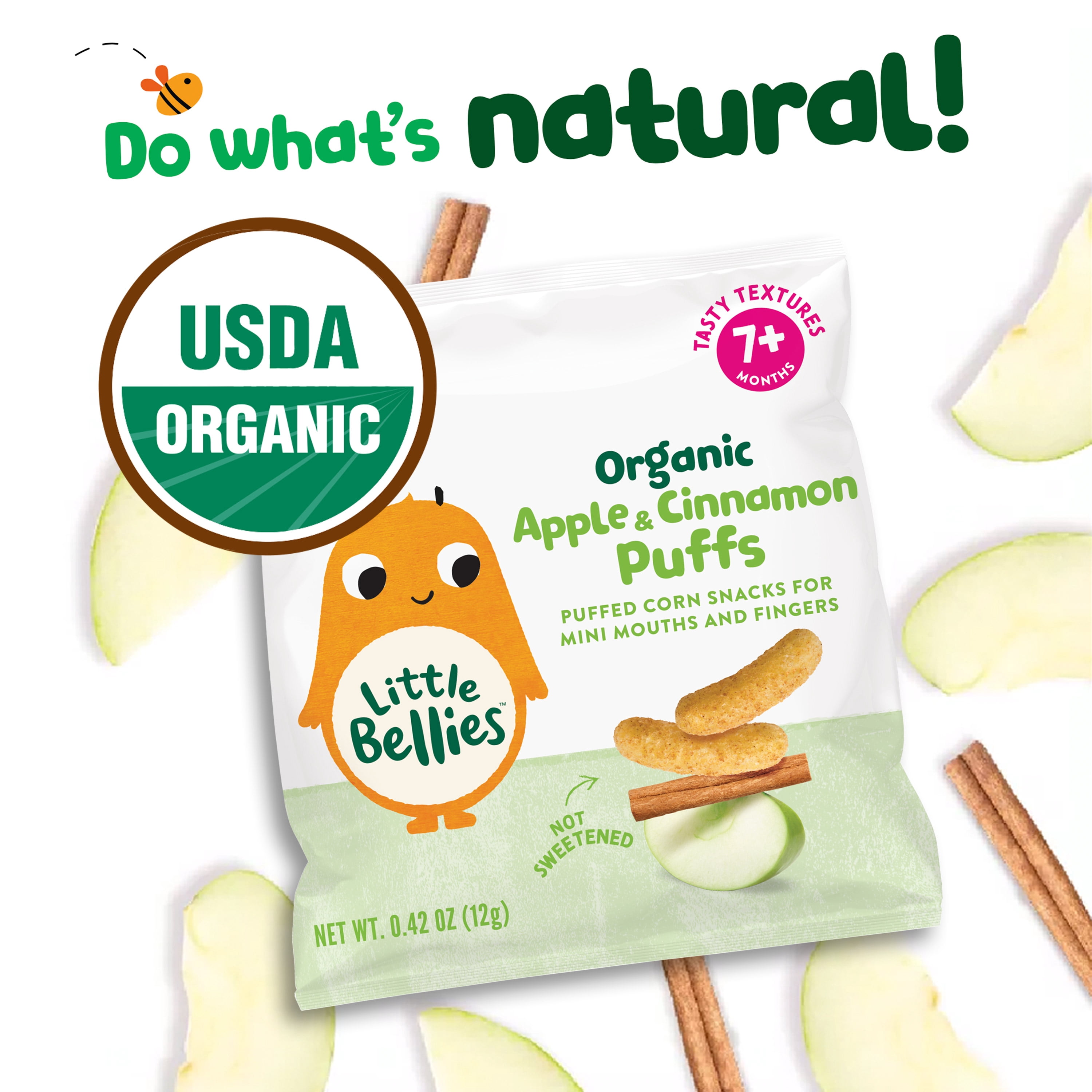 (2 pack) Little Bellies Organic Apple & Cinnamon Puffs Snack, 0.42 oz Bag
