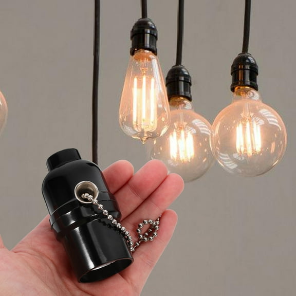 CIMAXIC Light Fixture with Pull Chain Lamp Holder Black Abs 1Pcs