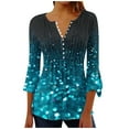 thumbnail image 2 of WXLWZYWL Womens Fall Tops Button Down 3/4 Sleeve Shirts V Neck Flare Sleeve Blouses Dressy Casual Ruched Cute Sequin Tops Vintage Tees Loose Fit Tunic Vacation Outfits, 2 of 4