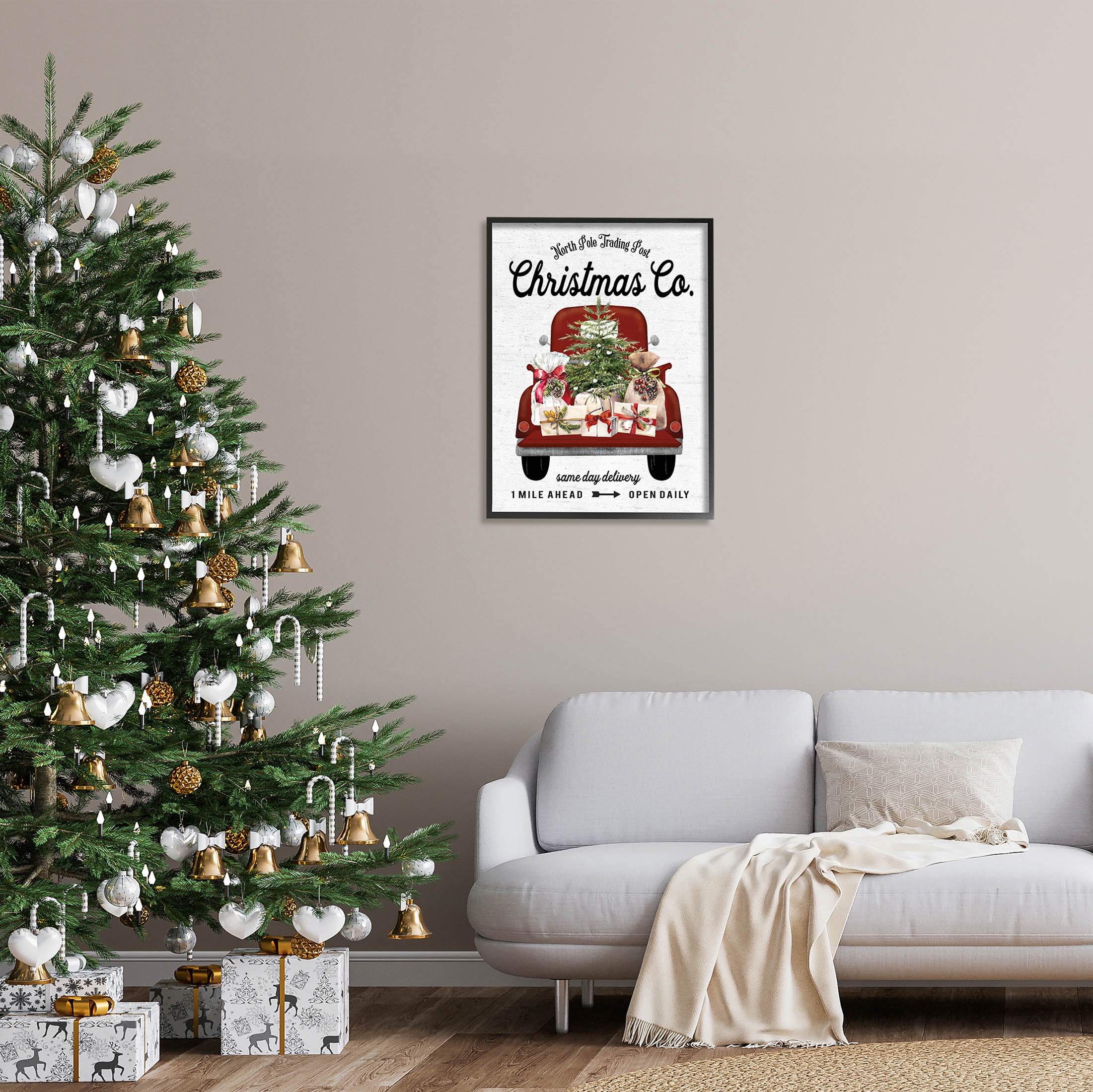 Stupell Industries North Pole Christmas Co. Sign Graphic Art Black Framed Art Print Wall Art, Design by Lettered and Lined
