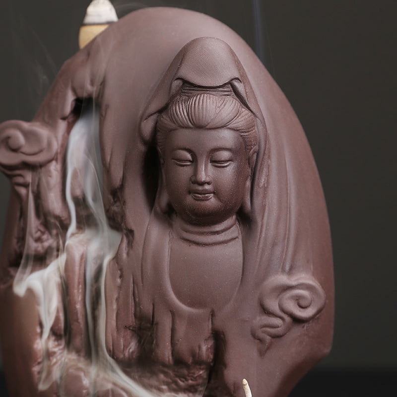 Purple Clay Guanyin Bodhisattva Backflow Smoke Incense Burner Creative Mountain Flowing Water Waterfall Aromatherapy Holder