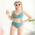 thumbnail image 4 of GYRATEDREAM Girl's Cute Two Piece Swimsuit V Neck Spaghetti Strap Wireless Bikini Set Kids Tankini Bathing Suit Sport Swimwear for 8-9Y Green, 4 of 9