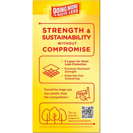 Glad ForceFlex Tall Kitchen Drawstring Trash Bags, 13 Gallon, Gain Lemon Zest, 40 Count