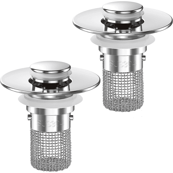 Bathroom Sink Drain Strainer (2PCS), Pop-up Sink Drain Strainer with Removable Stainless Steel Strainer Basket Hair Catcher, Bathroom Sink Strainer for Bathroom Sink Stopper Replacement.