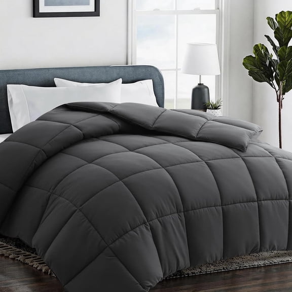 Bedding Comforter Queen Size, Soft and Breathable Duvet Insert for All Season, Down Alternative Box Stitched Lightweight Comforter with Corner Tabs, Grey