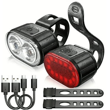 Ggpg Mountain Bike Headlight and Taillight, LED USB Rechargeable, Handlebar Mount, High Brightness for Night Riding