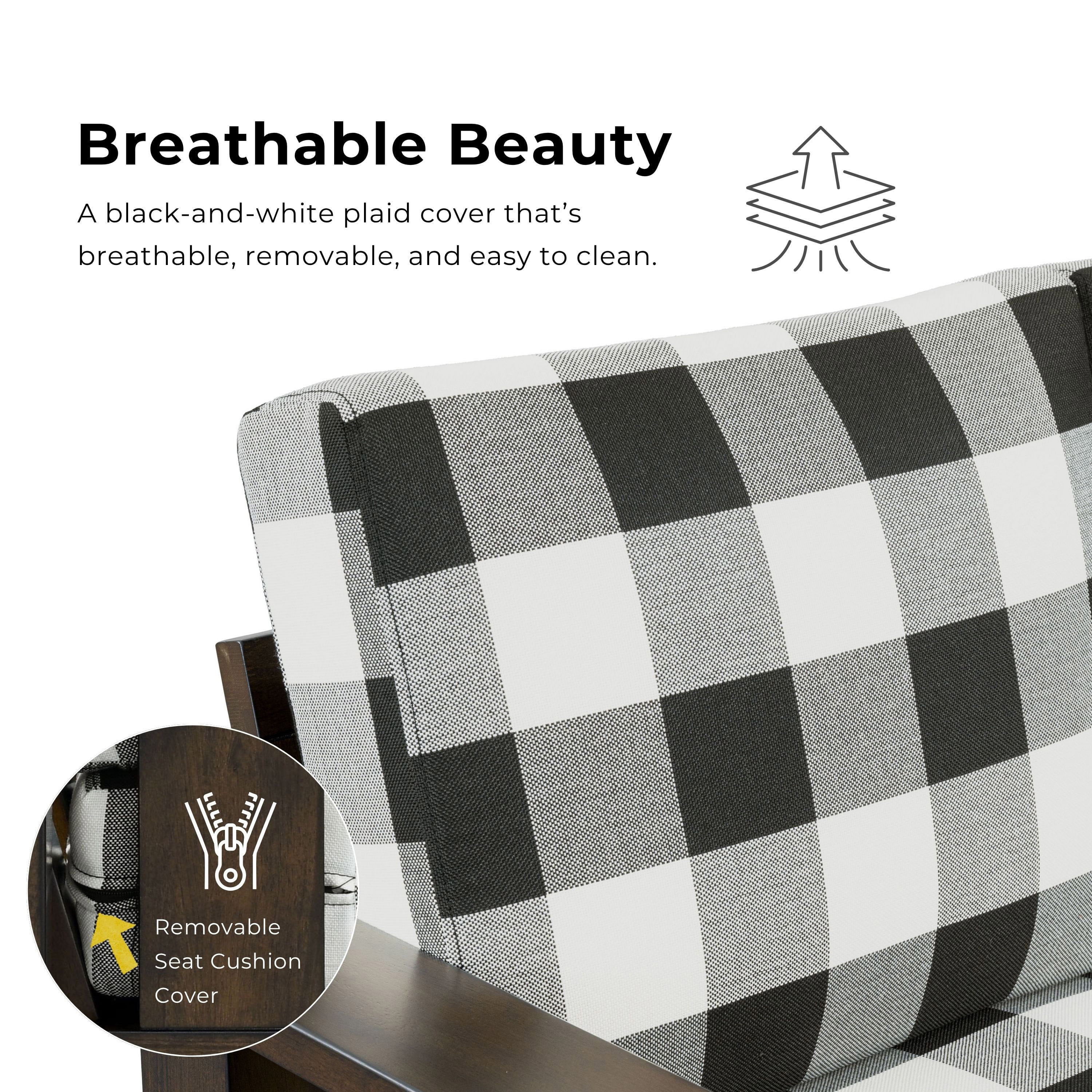 Furniture of America Moose Rustic Solid Wood Plaid Pattern Cushion Armchair, Dark Walnut