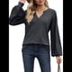 thumbnail image 3 of Camisetas de Larga para Mujer, Blusa con Escote en V Profundo, Elegantes e Informales, Moda 2025, Holgadas y Suaves, para Otoño e Invierno Gris Oscuro M, 3 of 10