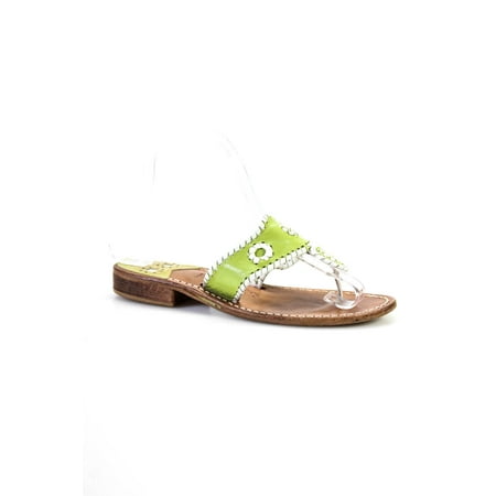 

Pre-owned|Jack Rogers Womens Block Heel T Strap Sandals Green White Leather Size 7