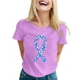 thumbnail image 1 of TSADFHJI Hauts pour Femmes Élégants de Travail T-Shirt Imprimé à Manches Courtes Col Rond Blouse S Violet, 1 of 4