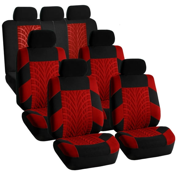 FH Group Travel Master 3 Row Seat Covers Set for 7 Seaters Van SUV Full 3 Row Seat Covers Red Black