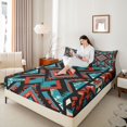 thumbnail image 4 of Homewish Western Boho Tribal Full Size Sheets,Abstract Geometric Desgin Bed Sheets,Red Cyan Black Sheet Sets For Girls Boys,Microfiber Bedroom Decor,4pcs, 4 of 7