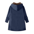 thumbnail image 3 of Women's Fashion Solid Color Zipper Long Sleeve Loose Hooded Mid-length Coat Navy M, 3 of 4
