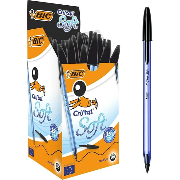 Bic 921263 Cristal Soft Ballpoint Pens Non-Retractable Black Box of 50